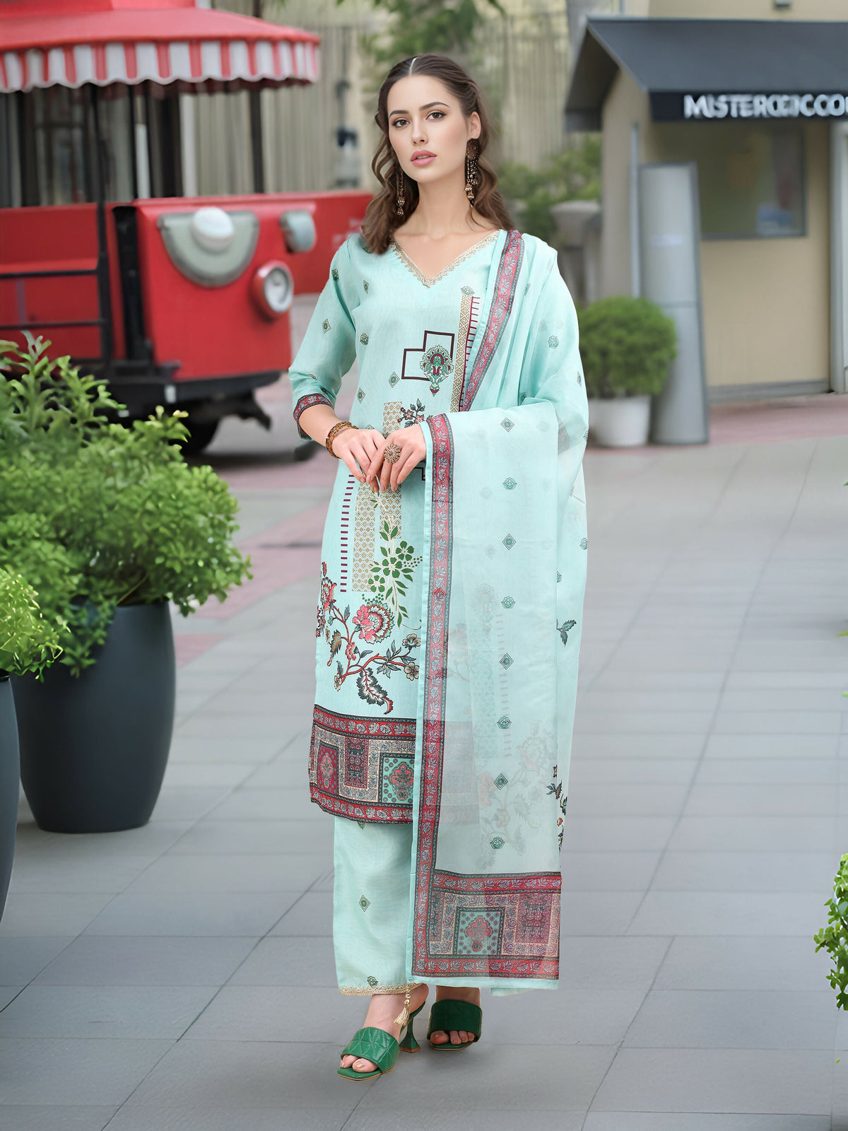 Joban Fashion Sky Blue Positive Digital Print With Position Foil Kurta Set | Grocsy