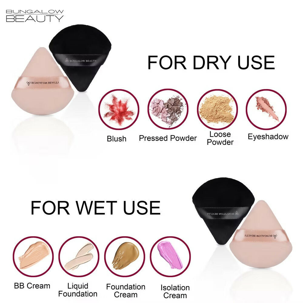 BUNGALOW BEAUTY Triangle Powder Puff Set - Pack of 12 | Grocsy