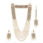 Mominos Fashion Rajwadi Gold-Polished Wirh Stone & Pearls Necklace Combo Set