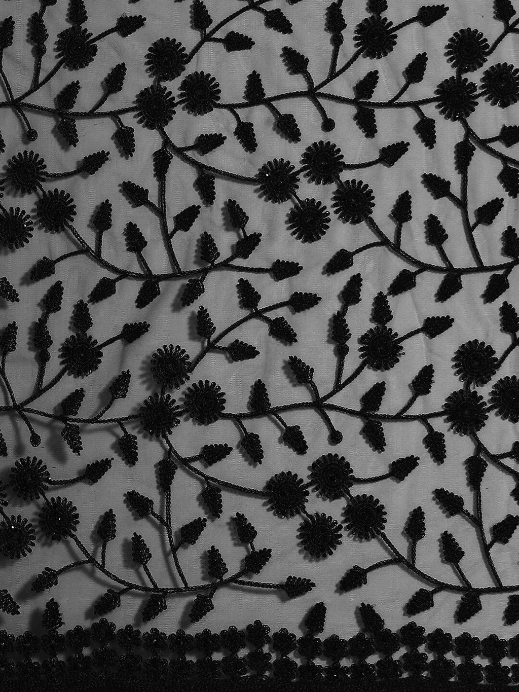 Black Woven Design Net Saree with Blouse Piece - Kalamkari | Grocsy