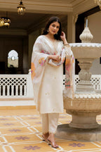 The52 White Women's Beautiful Viscose Chanderi Fabric Embroidered Work Straight Kurta Pant and Dupatta Set | Grocsy