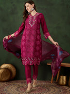 Sangria Embroidered Kurta & Trouser With Dupatta | Grocsy