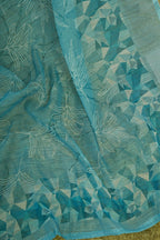 Vastranavya Sky Blue Digital Printed Linen Ready To Wear Designer Saree with Unstitched Blouse | Grocsy