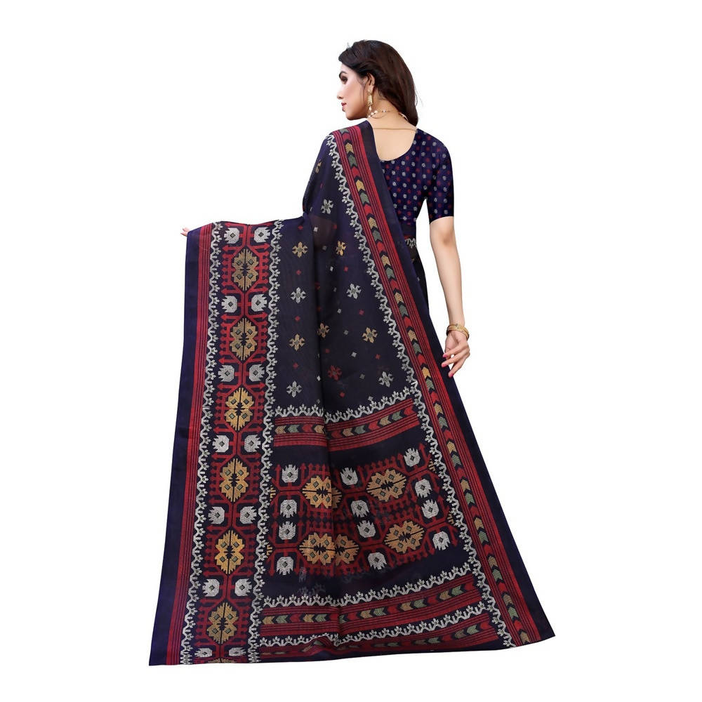 Vamika Printed Jute Silk Navy Blue Saree (Namita Navy) | Grocsy