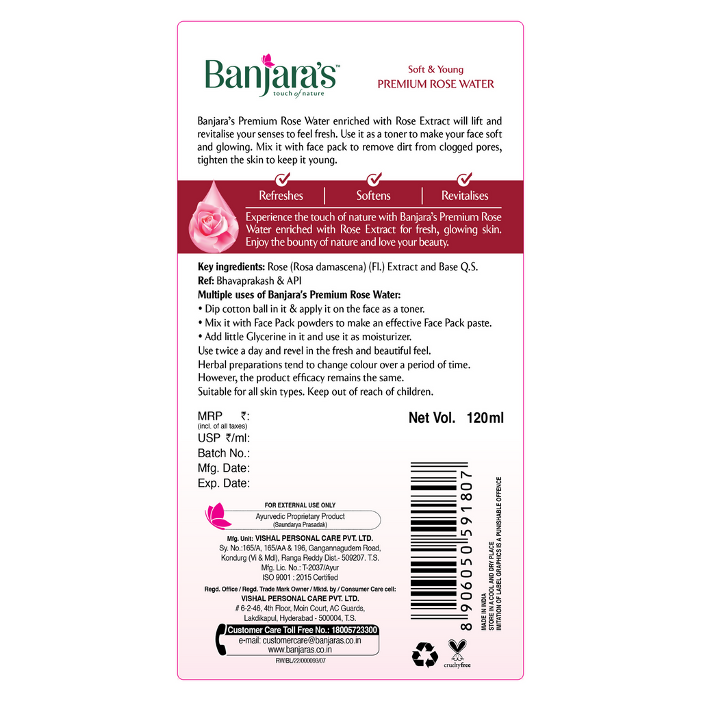 Banjara's Premium Rose Water | Grocsy