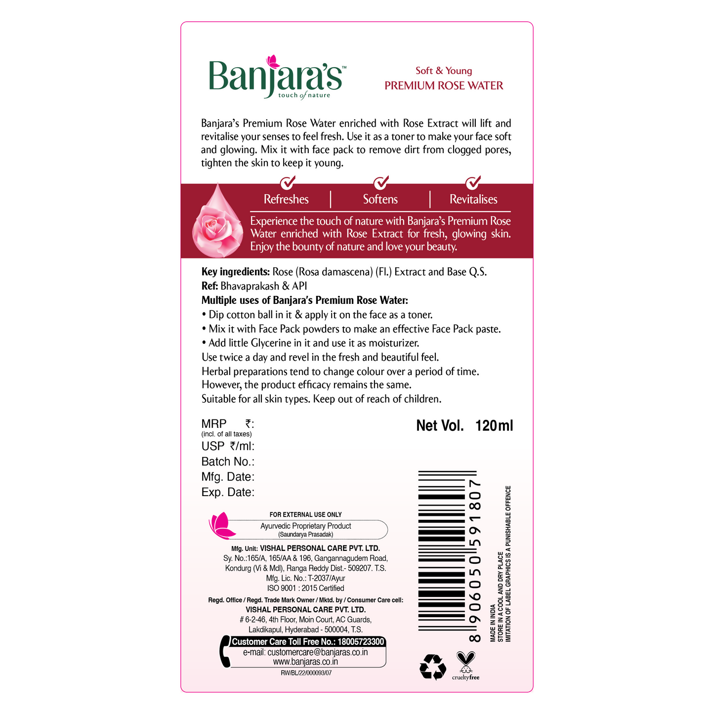 Banjara's Premium Rose Water | Grocsy