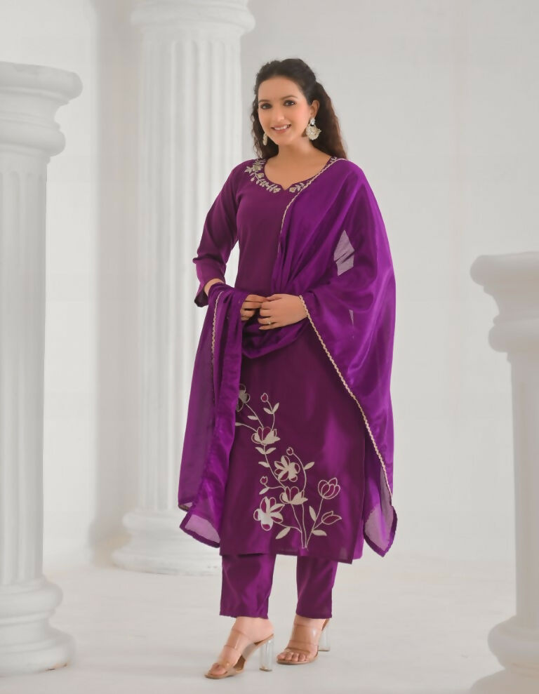 Festive Ethnic Viscose Rayon Purple Stitched Suit With Dupatta - Rashmika | Grocsy