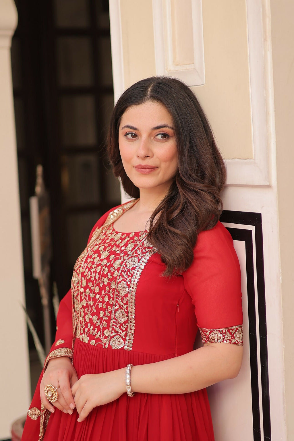 Joban Fashion Red Georgette Sequence Embroidery Work Kurta Set | Grocsy