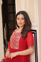 Joban Fashion Red Georgette Sequence Embroidery Work Kurta Set | Grocsy
