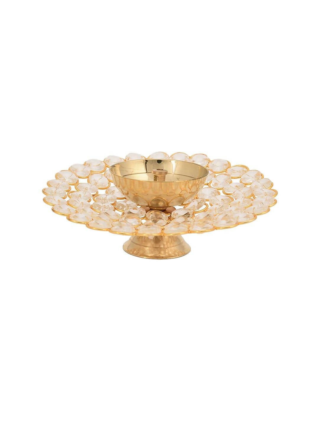CraftVatika Gold-Toned Crystal Akhand Diya Oil Puja Lamp | Grocsy