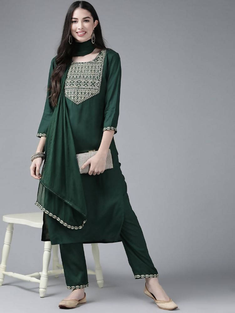 Yufta Women's Rayon Kurti With Pant Dupatta Set | Grocsy