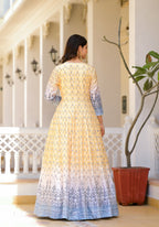 Partywear Designer Yellow Dola Silk Anarkali suit with Dupatta - Samyukta | Grocsy