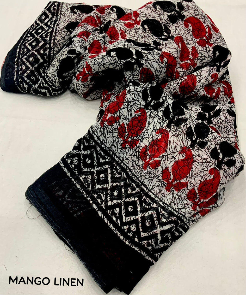 Grey Linen Blend Ethnic Motifs Saree with Unstitched Blouse - A2M | Grocsy