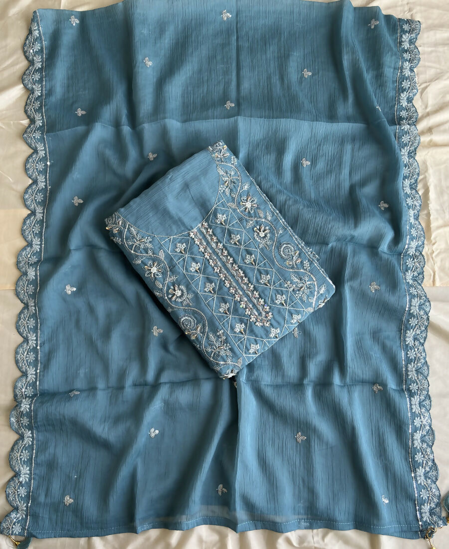 KC Sky Blue Pakistani Straight Suit For Women Chiffon | Grocsy