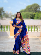 Mameraa Sarees Blue Faux Banarasi Silk Saree With Paithani Rich Weaved Pallu And Blouse-Blue | Grocsy