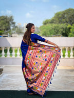 Mameraa Sarees Blue Faux Banarasi Silk Saree With Paithani Rich Weaved Pallu And Blouse-Blue | Grocsy