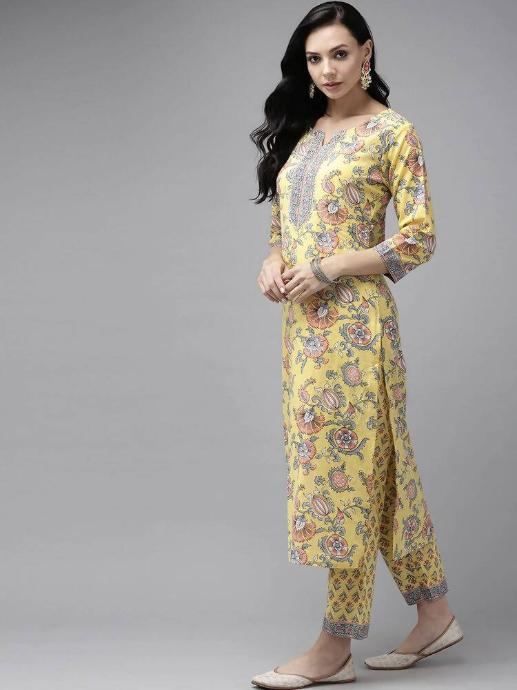 Yufta Yellow printed kurta with Palazzo & Dupatta Set | Grocsy