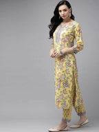 Yufta Yellow printed kurta with Palazzo & Dupatta Set | Grocsy