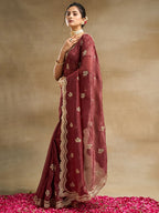 kasee Floral Embroidered Pure Silk Saree | Grocsy