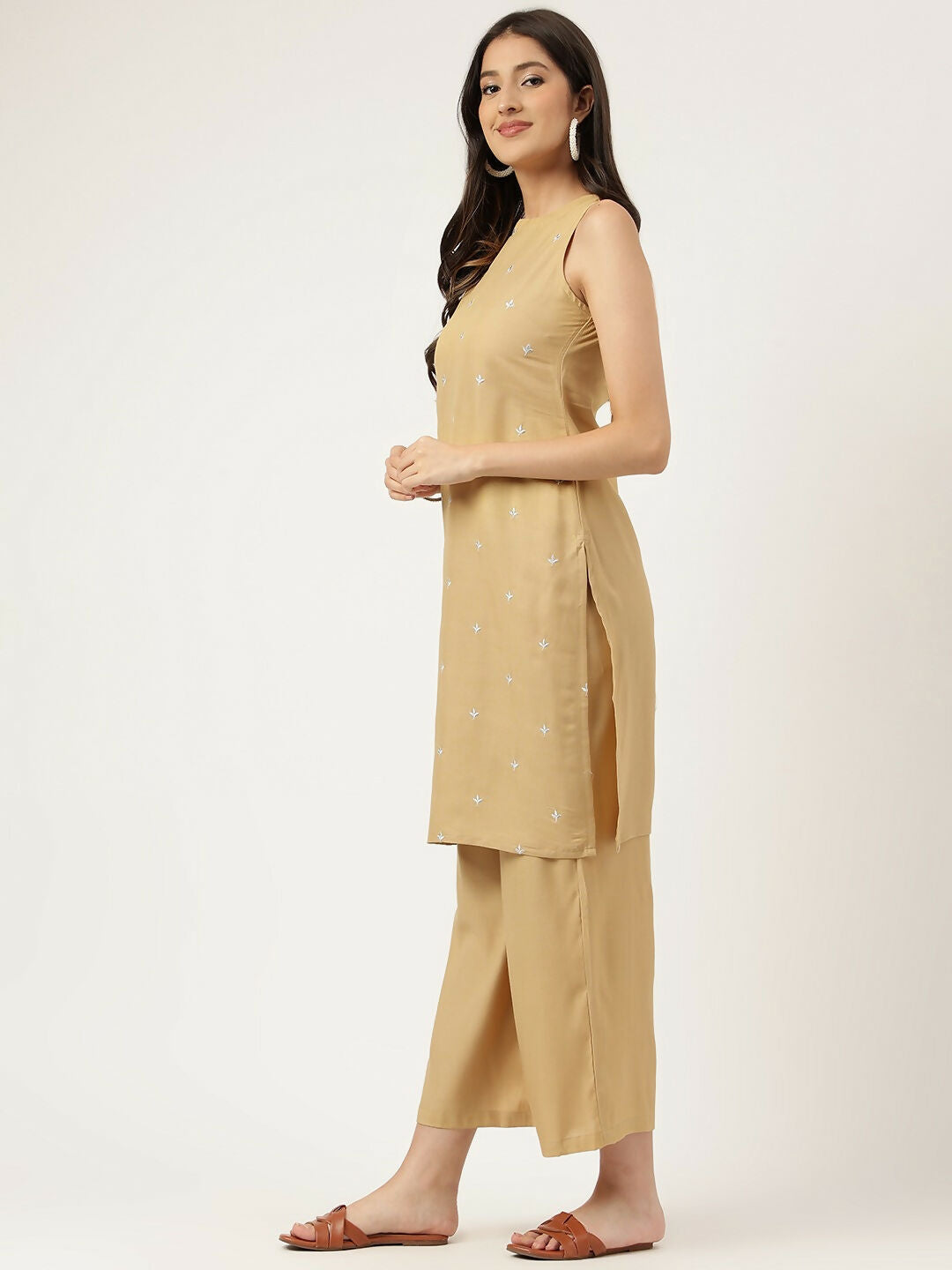 Joban Fashion Beige Rayon and Embroidered Work Straight Kurta Bottom Set | Grocsy