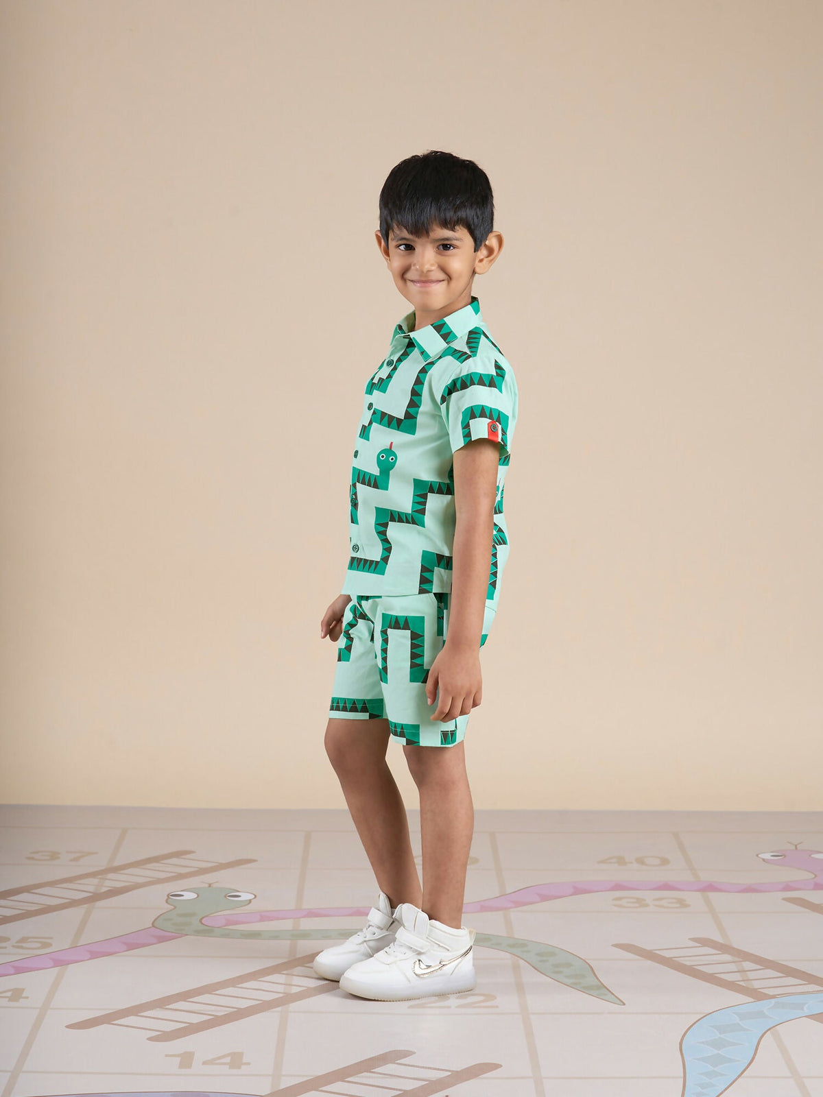 Snakes and Ladders Boys Green Table Print Shirt and Boxer Sets from Siblings Collection | Grocsy