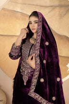 Joban Fashion Wine Velvet Sequence Embroidery Work Kurta Set | Grocsy