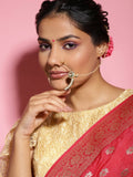 Gold-Polished White Green Kundan-Studded Pearl Beaded Nosepin - Ruby Raang | Grocsy