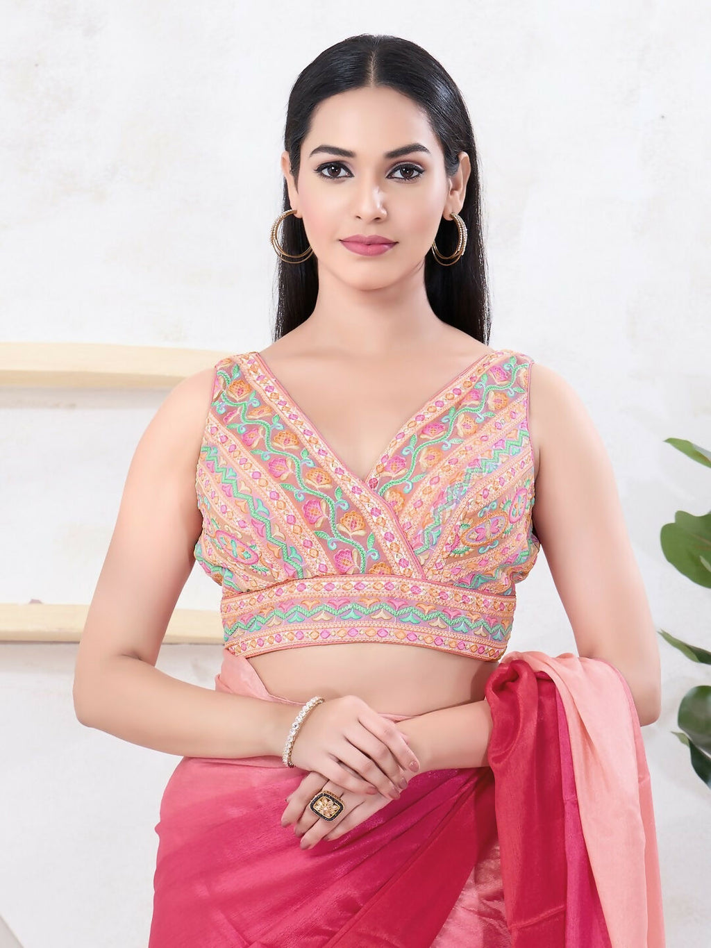 Joban Fashion Pastel-Pink Shift Sleeveless Back Open Blouse | Grocsy
