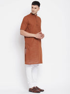 Even Apparels Brown Pure Cotton Men's H/S Kurta With Band Collar | Grocsy
