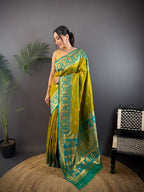 Elora Mustard Soft Silk Butti Zari Weaving Constrast Pallu Banarasi Saree | Grocsy