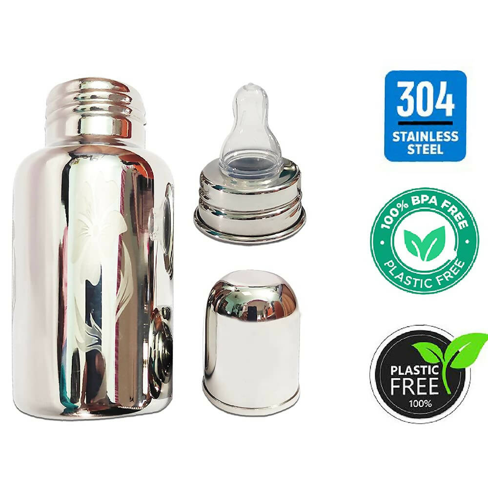 Goodmunchkins Stainless Steel Baby Feeding Bottle 304 Grade for Infants/Toddlers with Bottle Cleaning Brush-300ml | Grocsy