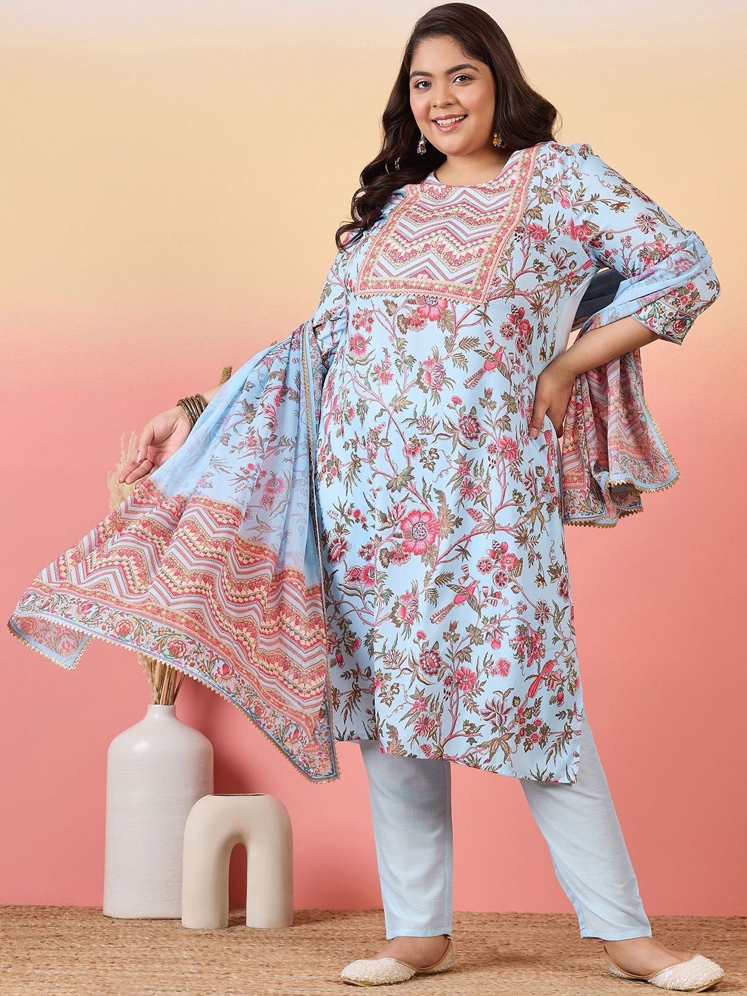 Sztori Women Floral Printed Regular Kurta with Trousers & With Dupatta | Grocsy