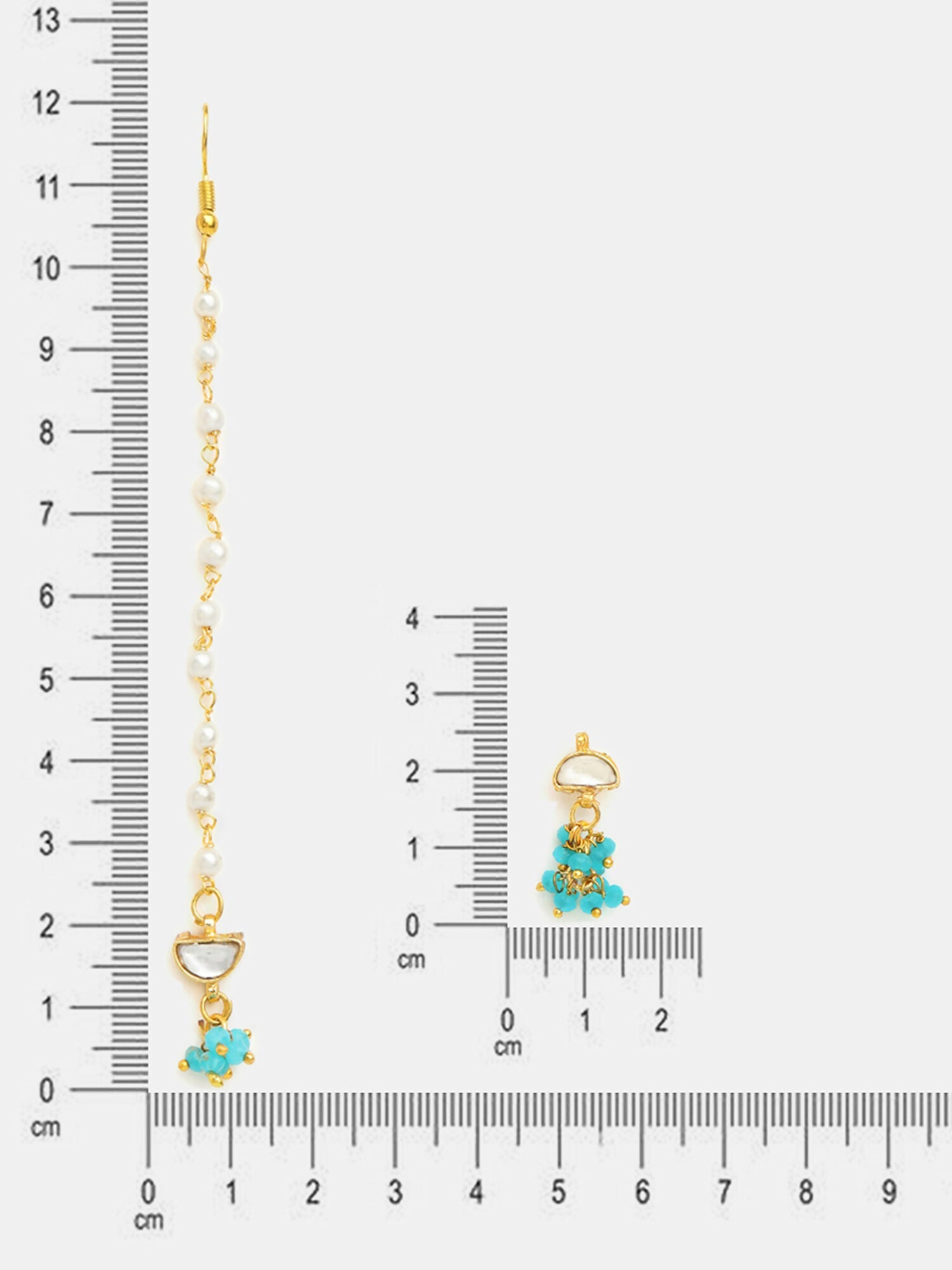 Ruby Raang Semi-Circle Gold Blue Earrings Set With Maang Tikka | Grocsy