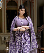 Miravan Women's Flower Printed Blue Anarkali Kurta With Beautiful Border And Dupatta | Grocsy