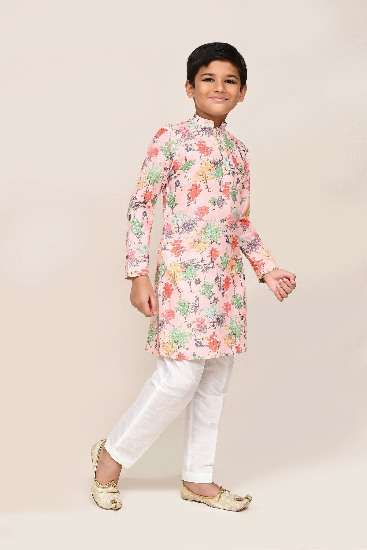 Joban Fashion Cotton Peach Kurta With Straight Fit Pant | Grocsy