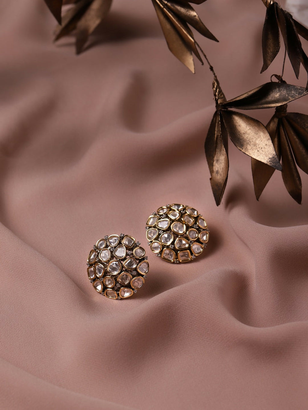 Over Sized Kundan Studs- Ruby Raang
