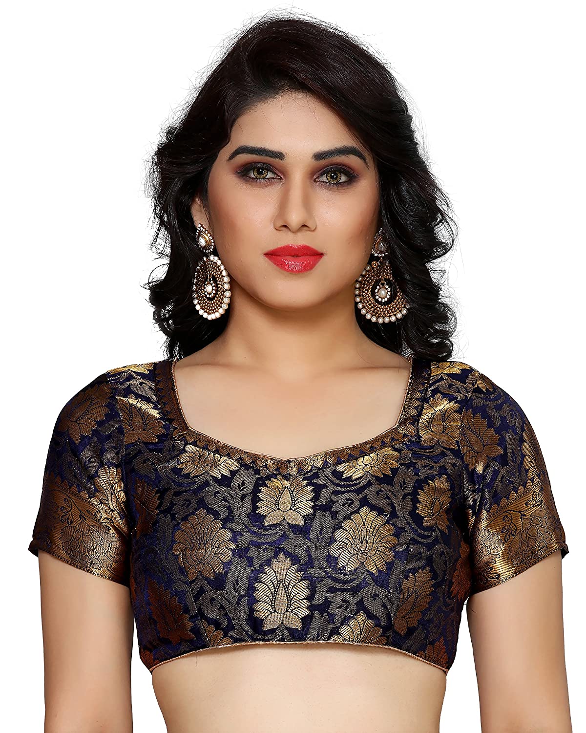 Mimosa Women's navy Blue Kanchipuram Silk Saree With Unstitched Blouse Piece | Grocsy