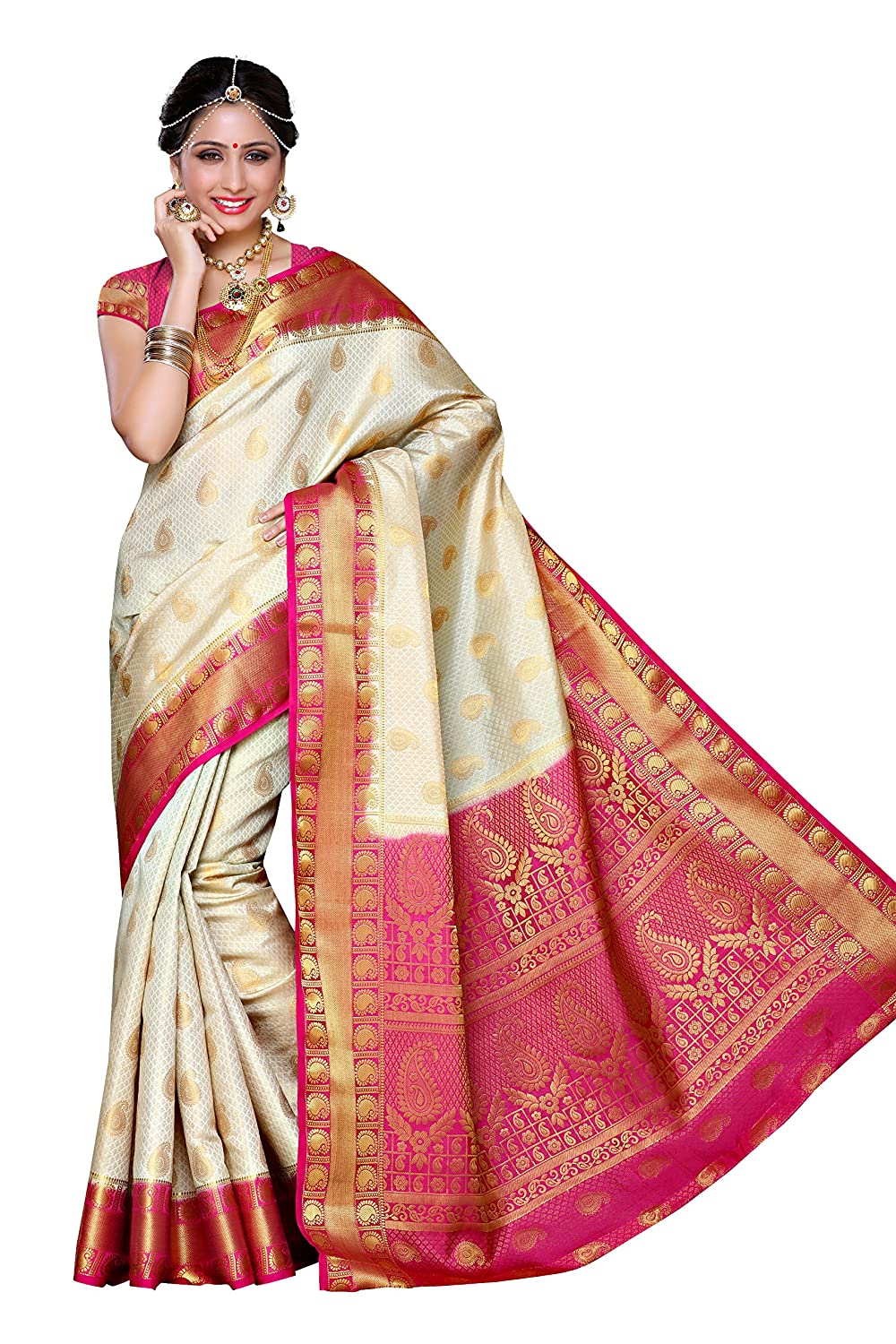 Mimosa Women's Kanchipuram Art Silk Saree With Unstitched Blouse Piece | Grocsy