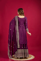 Joban Fashion Violet Kurta Set Silk Sequins , Zari, Coding & Thread Embroidered work | Grocsy