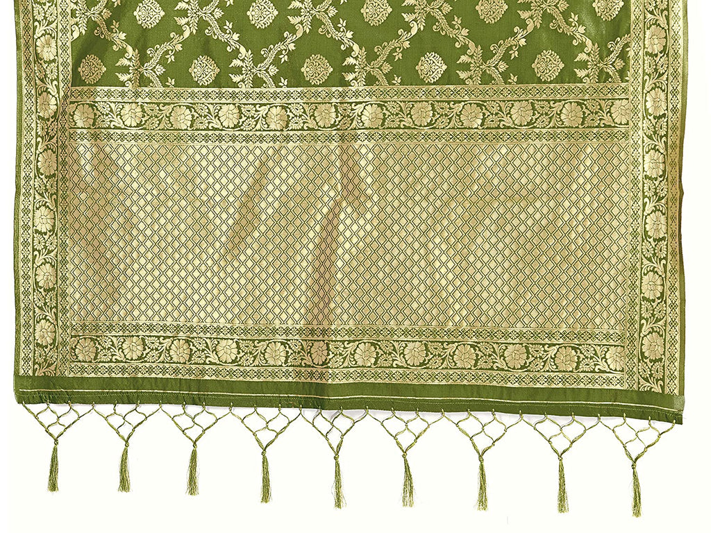 Vardha Women's Olive Green Banarasi Art Silk Saree | Grocsy