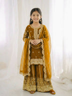 Teeya Creation New Trendy Fully Stitched Ready to Wear Kids Kurta Palazzo Set-Yellow | Grocsy