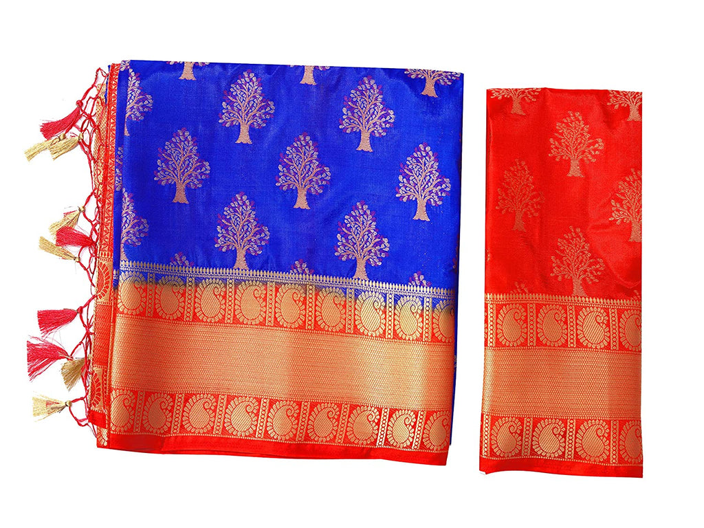 Mimosa Women's Kanchipuram Art Silk Saree With Un-Stitched Blouse | Grocsy
