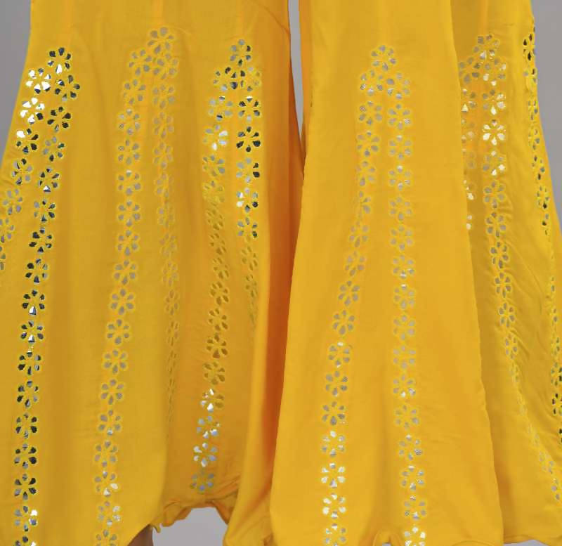 Mominos Fashion Yellow Mirror Palazzo | Grocsy