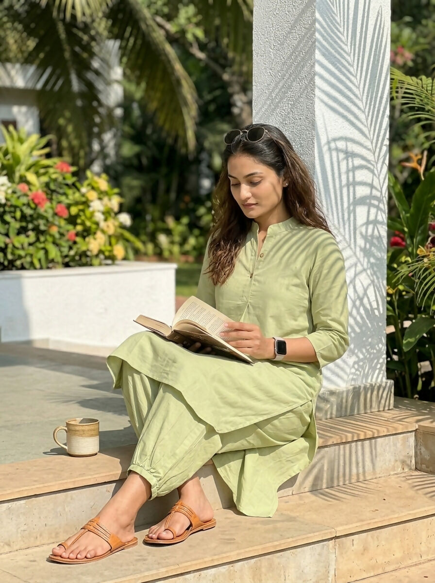 Gharana India Aira Matcha Green Cotton Co-ord Set | Grocsy