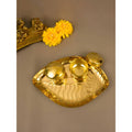 Spillbox Gold-toned Textured Brass Sangu Thali With 2 Pieces Bowl Pooja Essential | Grocsy