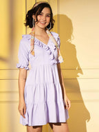 Purple Viscose Texture Flared Dress - Shivani | Grocsy