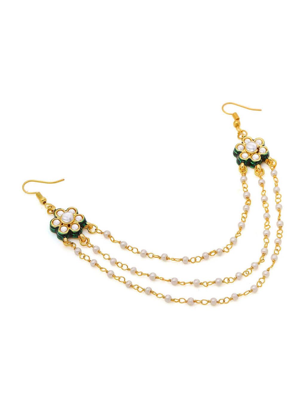 Ruby Raang Gold Green Meenakari & Pearl Hair Jewelry | Grocsy