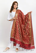 Mominos Fashion Moeza Women's Banarsi Silk Floral Woven Design Maroon Dupatta | Grocsy