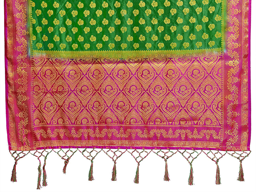 Vardha Women's Green Woven Raw Silk Banarasi Saree | Grocsy