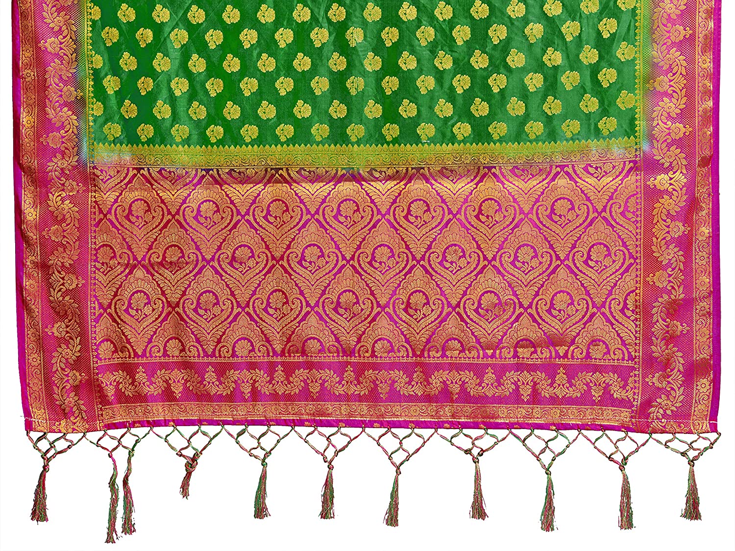 Vardha Women's Green Woven Raw Silk Banarasi Saree | Grocsy